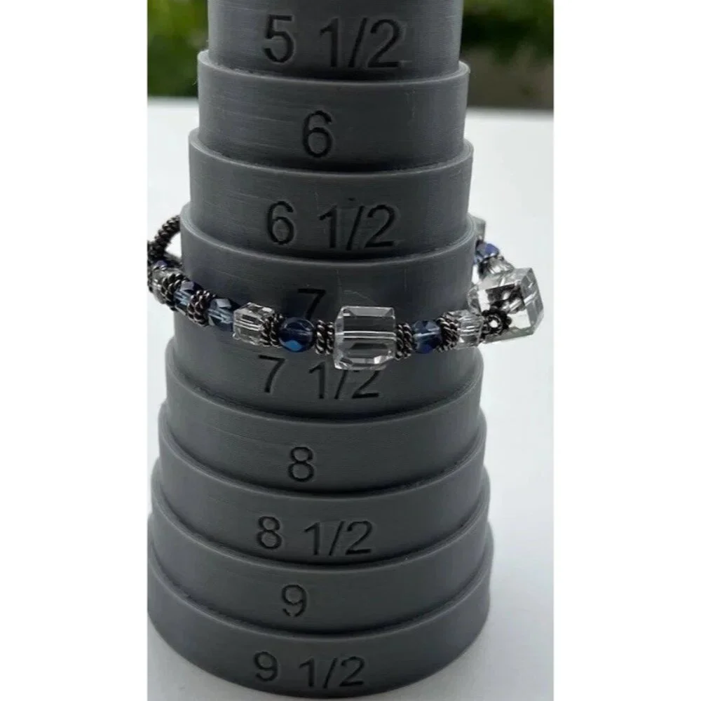 Vintage Silver Boho Chunky Blue White Clear Beaded Glass Women’s Sz 7”